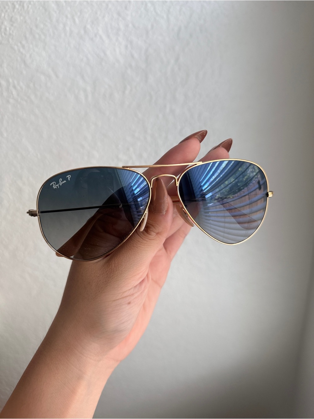 Ray-Ban Gold Frame Aviator Sunglasses with Blue Gradient Lenses
